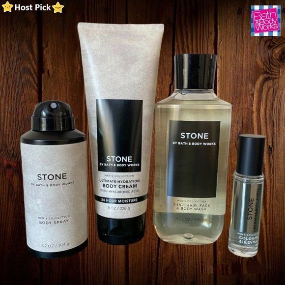 Bath & Body Works Other - BBW Men's STONE 4 Pc Set Body Spray, Cream, 3-in-1 Hair Face Body Wash & Cologne